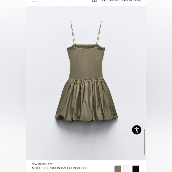 Sold out NWT Zara mixed rib Poplin balloon dress in olive green color size M - Picture 4 of 10